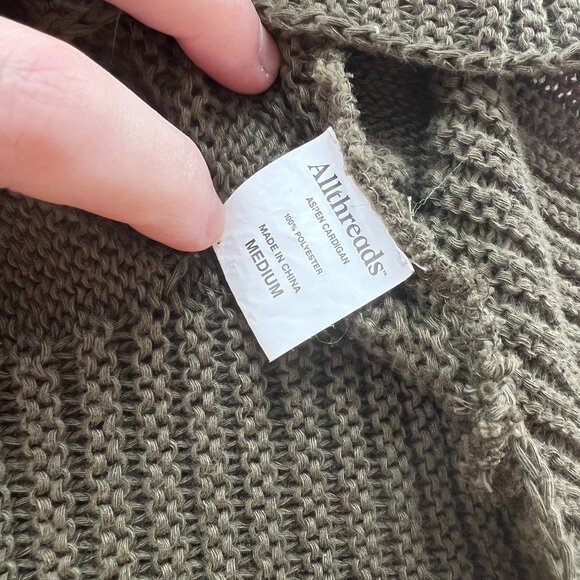 Green Knit Open Cardigan Tunic Length with Pockets - Picture 4 of 8